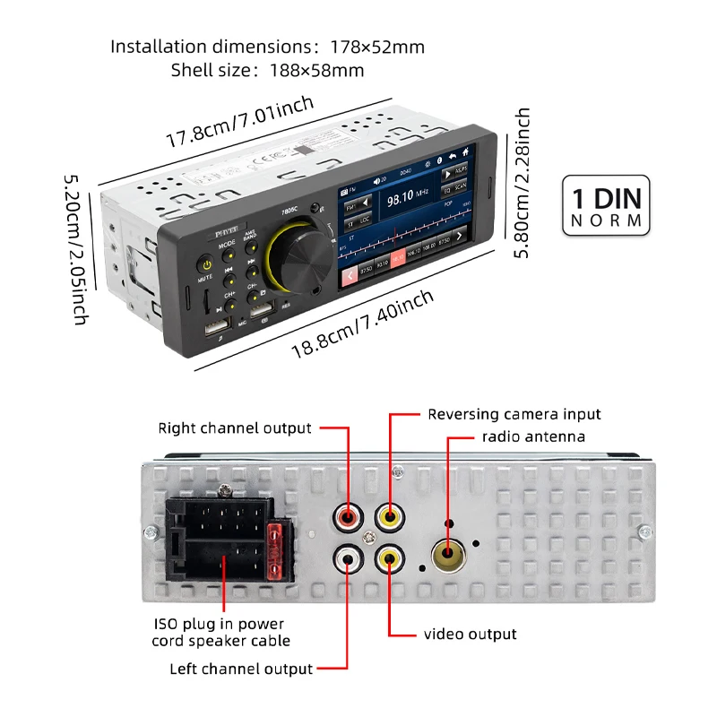Din Car Radio Touch Screen Bluetooth Handsfree TF USB Aux Steering Wheel Remote 4.1 inch MP5 Player Head Unit 7805C car multimedia player car radio car radio player car music player