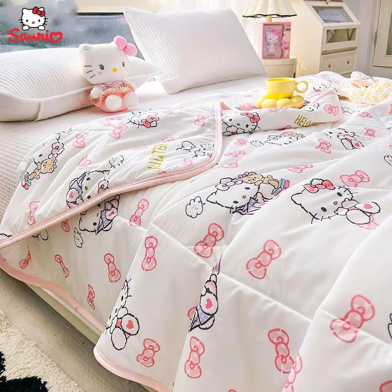 

Hello Kitty Ice Silk Summer Cool Quilt Anime Cartoon Sanrio Hellokitty Air Conditioning Quilt Dormitory Single Double Thin Quilt