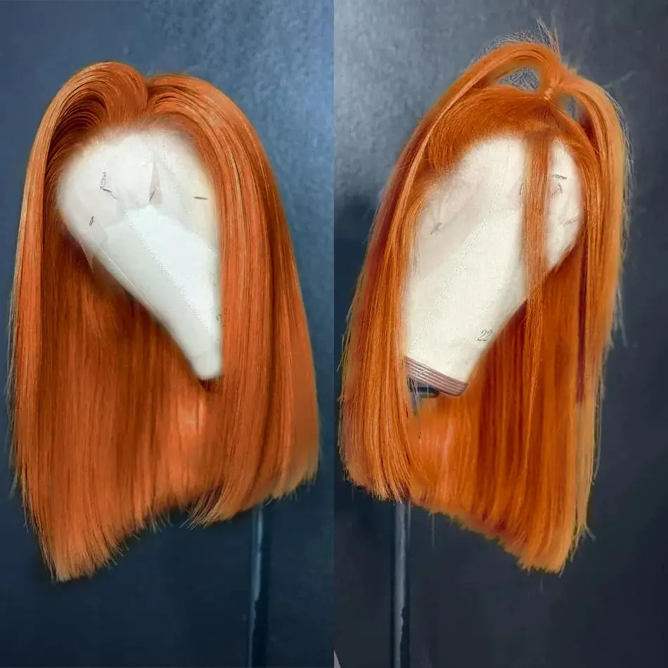 18 Inch 250% Density Ginger Bob Lace Front Wig Human Hair 13x4 Orange HD Lace Closure Human Hair Wig Pre Plucked with Baby Hair
