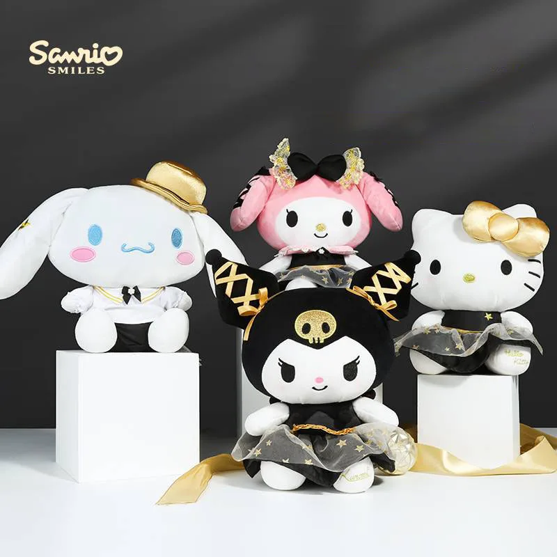 

Hello Kitty Kawaii My Melody Kuromi 20Cm Black Gold Cartoon Plush Doll Anime Sanrioed Girl Heart Cute Plush Toys Girl Gift