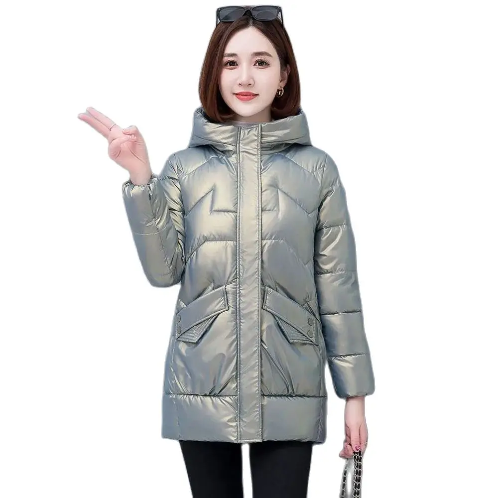 

Wash-free Glossy Down Cotton-padded Jacket Women's Long Section 2023 New Hooded Korean Version Of Loose Casual Warm Coat Female