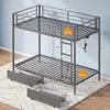 Metal Bunk Bed Twin Over Twin with USB Charging Station LED Bunk Bed with 2 Storage Drawers, Bed with Safety Guardrail & Ladders 3