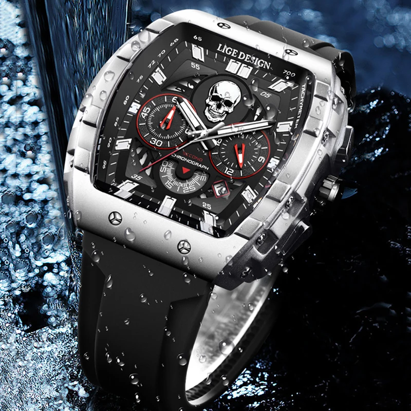 LIGE Top Brand Men's Watches Luxury Square Quartz Wristwatch Waterproof Military Chronograph Watch For Men Relogio Masculino+BOX