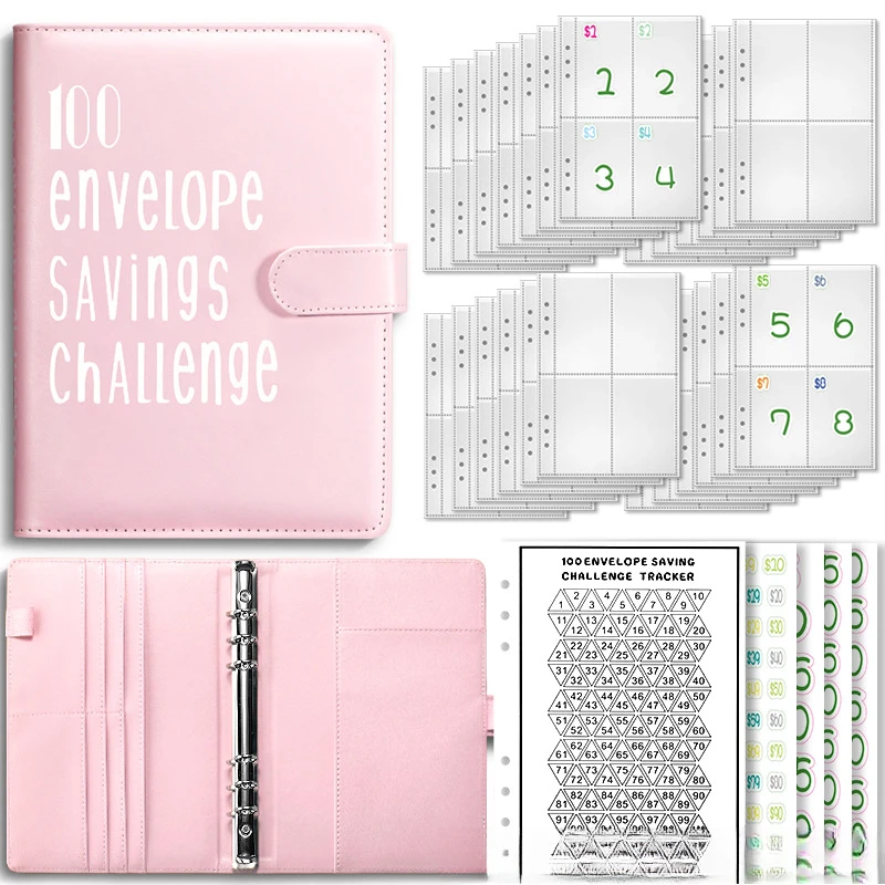PU Leather Loose-leaf Journal Notebook 100 Day Couple's Challenge Savings Book Magnetic Buckle Save Money Book Make Money Books leather notebook student notebook bullet journal notebook guided journal