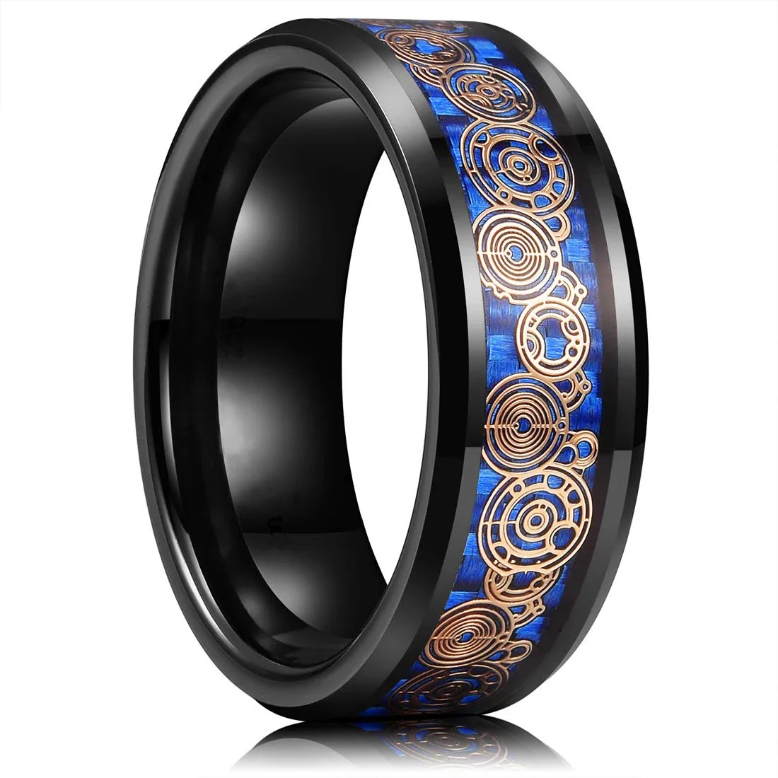 Sophisticated Silver Titanium Stainless Steel Men's Ring with Black Carbon Fiber Accent