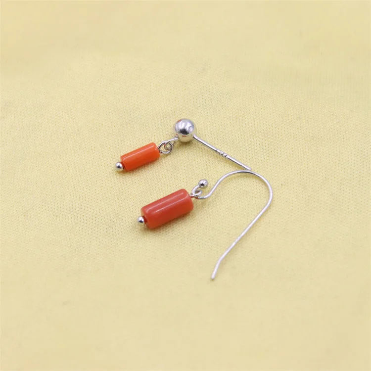 

ZFSILVER Lovely Fashion Trendy Cylinder Natural Red Sea Bamboo Coral Earring 925 Sterling Silver For Women Charms Dangle Jewelry