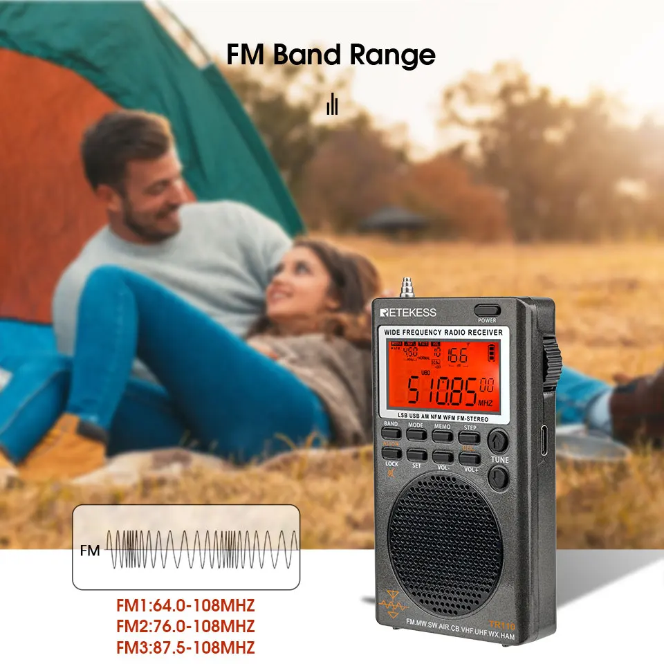 Retekess TR110 Radio FM Receiver Portable SSB Shortwave Radios AM FM All Waves Full Band CB AIR Band Ham Radio SW MW LSB VHF UHF