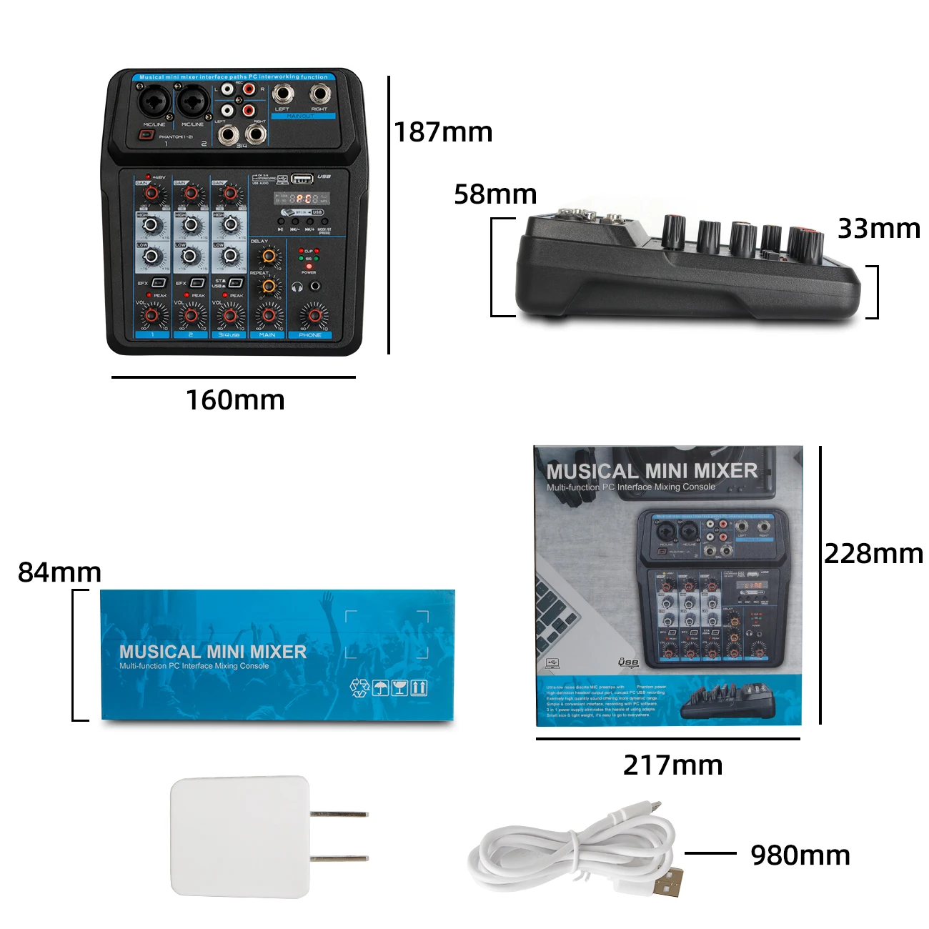 DEPUSHENG U4 Professioneller 4-Kanal-Mixer, Computeraufnahme, Live-Digital-Sound, Musik, Mini-Audiokonsole – Detail 9