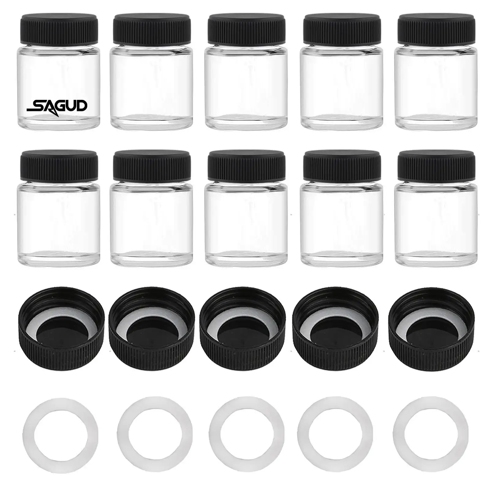Sagud 10pcs Airbrush Bottles 22cc Plastic Lids Kit With Extra 5pcs Lids