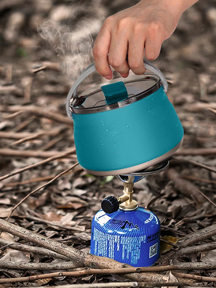 1L Outdoor Silicone Kettle BPA-Free Camping Kettle Foldable Water Pot Stainless Steel Bottom Excellent Gift Hiking