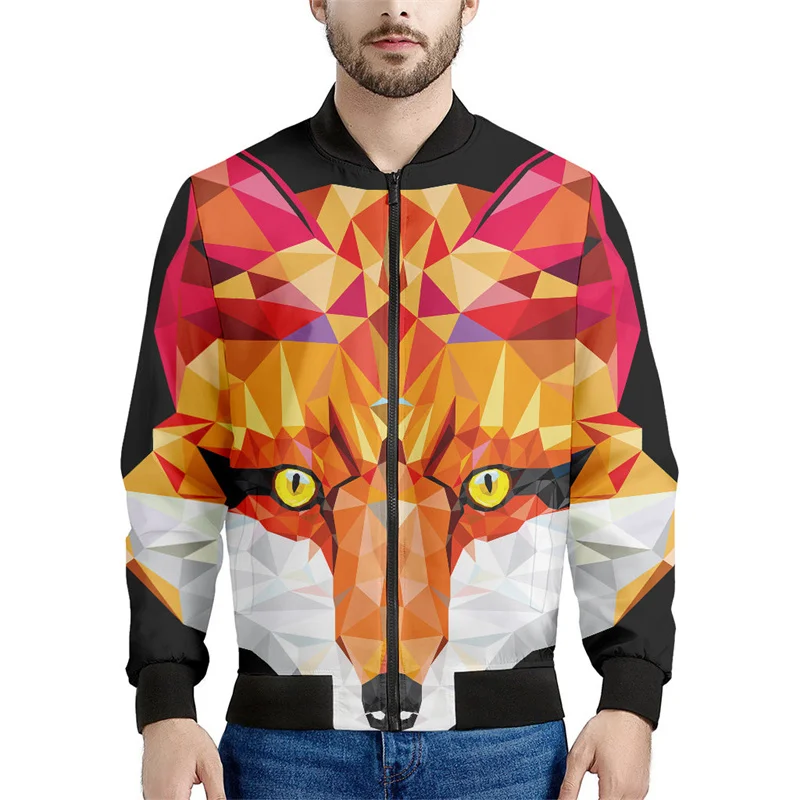 thumbnail image 1 of Bonita chaqueta con cremallera y estampado de zorro para hombre, divertida chaqueta con estampado 3D de animales, de manga larga, informal, holgada, para primavera y otoño, 1 of 5