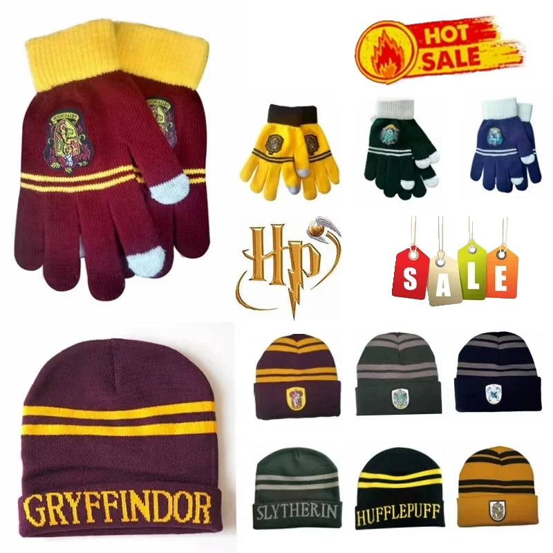 Warm Gryffindor scarf set Slitherin Hufflepuff hat gloves cosplay children's adult school of witchcraft props Christmas gift