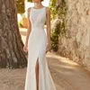 Lace Mermaid Sleeveless Wedding Dresses for Women Sexy Side Slit Round Button Bridal Gowns Vestidos Elegance Robe De Customized 1