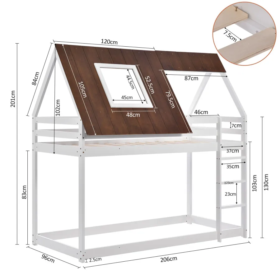 Haus bett, etagen bett mit rechts-winkel leiter, kinder bett, mit herbst  schutz und zäune, braun dach, weiß bett (200x90cm) - AliExpress