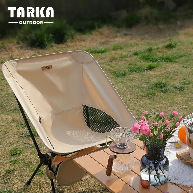 TARKA Outdoor Folding Chair Oxford Cloth Camping Moon Chair Ultralight Portable Hiking BBQ Picnic Seat Fishing Beach Accessories