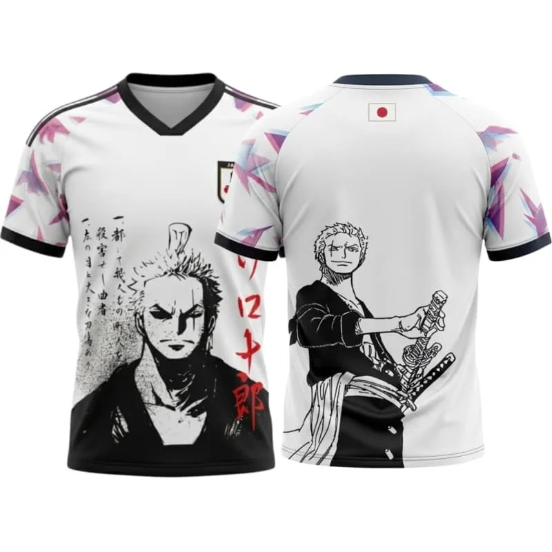 2026 Neues One Piece Zoro Themen-Trikot, Japanisches Anime-T-Shirt, Atmungsaktiv, Kurzarm, Unisex, für Erwachsene/Kinder, Familien-Set