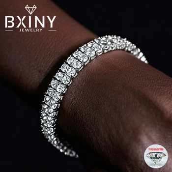 BXINY Full 3mm Moissanite Tennis Bracelets S925 Silver for Women Men Double Row Certified Diamond HipHop Hand Chain Gift Jewelry
