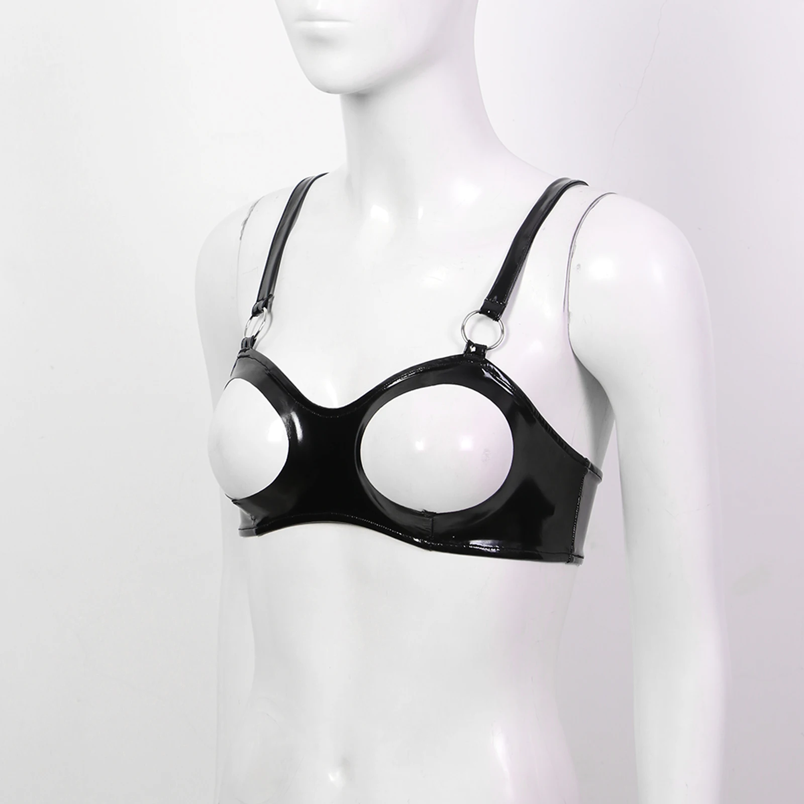 Women Shiny Leather Latex Underwire Bra Tops Halter Cupless Bustier Corset Lingerie Nightclub Party Costume Underwear Nightwear