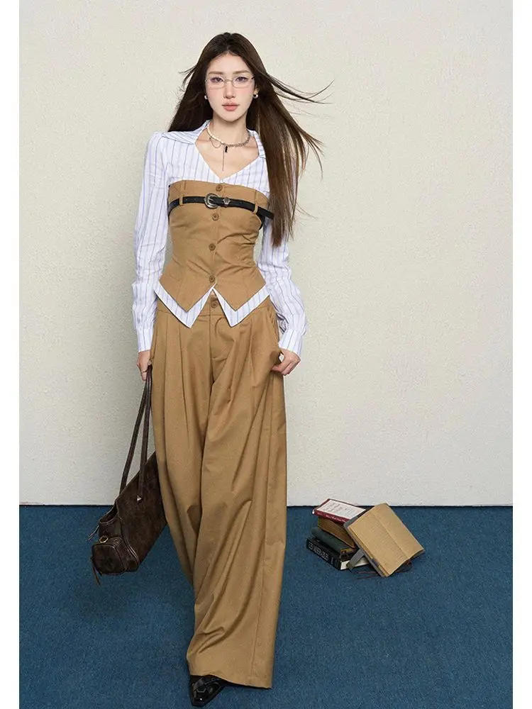 Autumn Korean Style Fake Two Piece Splicing Slim Fit Long Sleeve Shirt ...