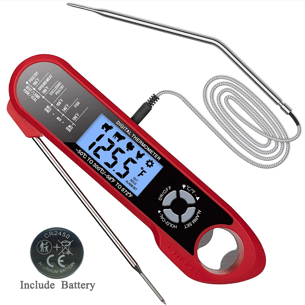 Waterproof Dual-Probe Digital Kitchen Thermometer with Rotating LCD and Alarm Function