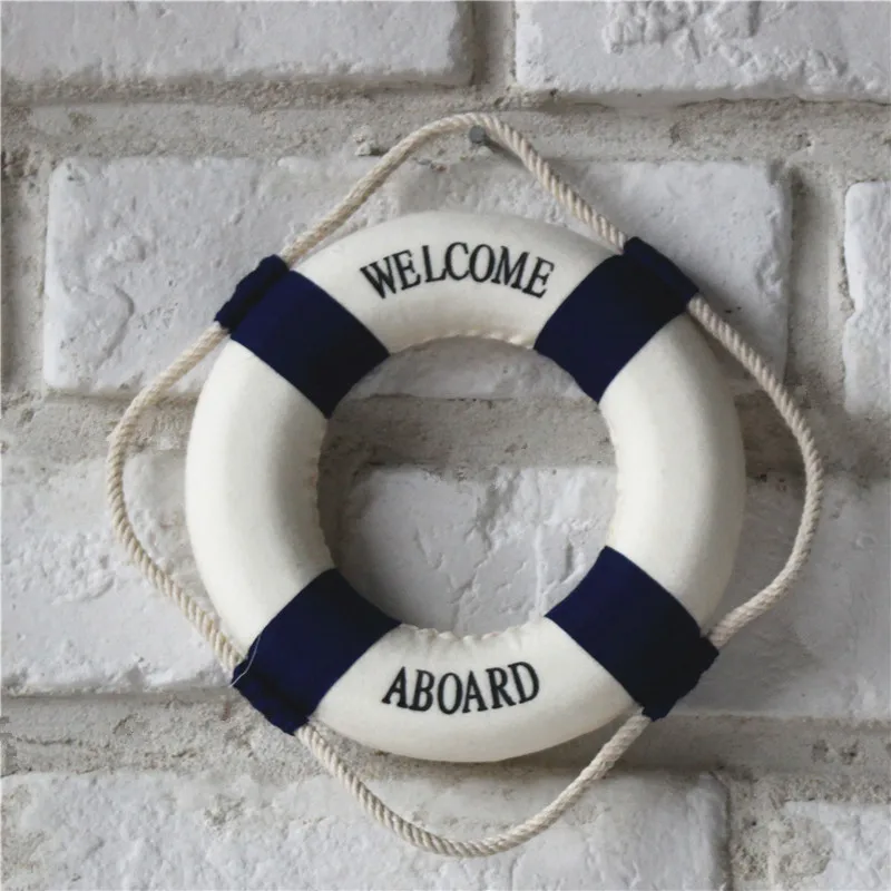 Navy Mediteranean Sea Life Buoy Wall Hanging Decorations Bar Home Decor Props Nautical Life Ring Wedding Crafts Wall Art Decor Wall Hanging Pendant Crystal Wall Hanging