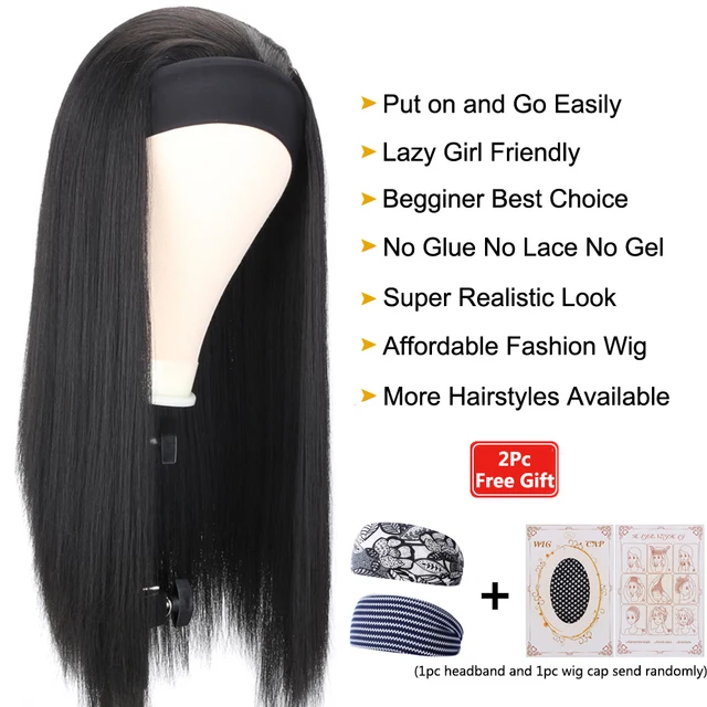20-30Inch Headband Wig Heat Resistant Synthetic Hair Women's Headband Wig Black/Brown/Mix Color Straight Glueless Wigs For Women 6