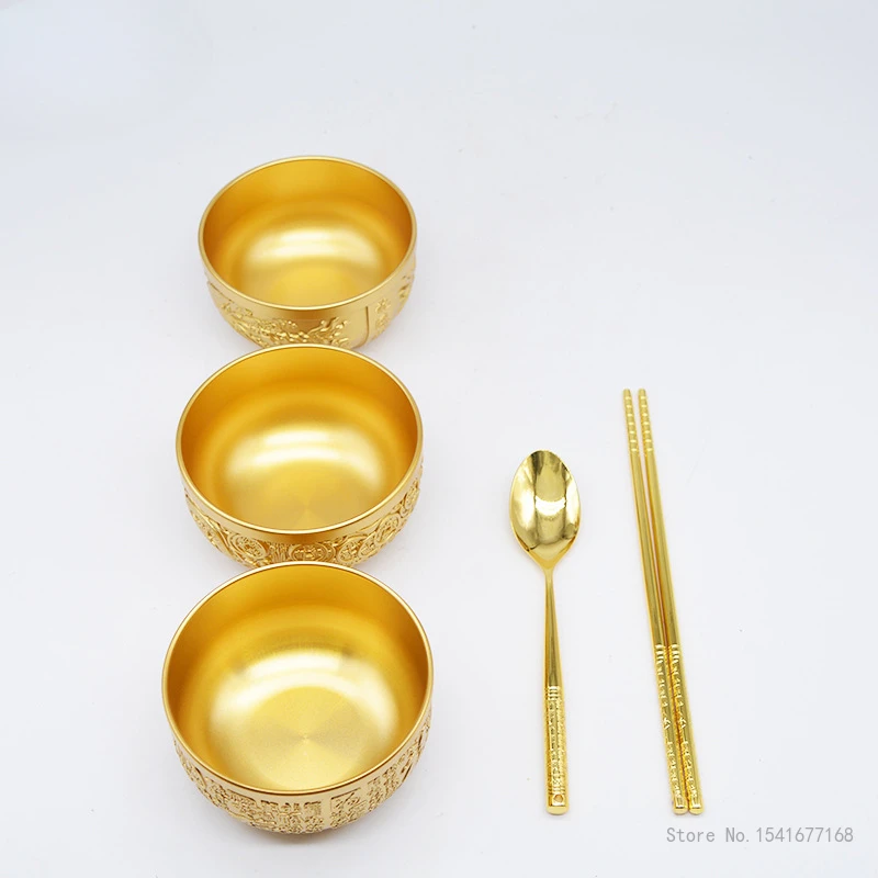 Creative Brass Coin Bowls, Relief Dragon Pattern, Longfeng Home Supplies, Copper Ware, Decorative Chopsticks and Spoons Bowl Set