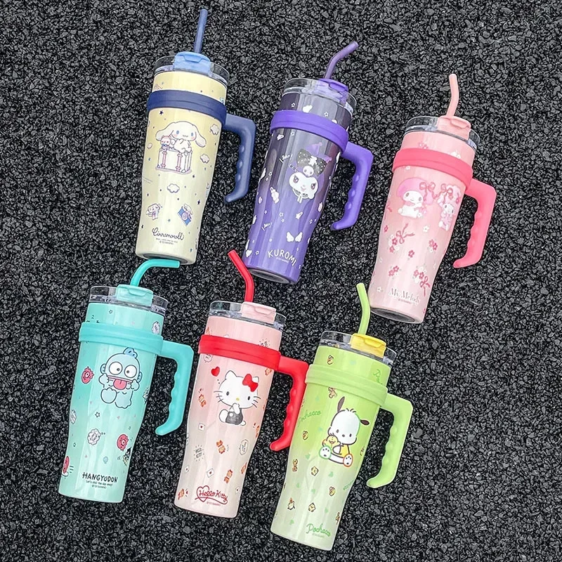 

1200ml Sanrio Hello Kitty Kuromi Cinnamoroll Water Bottle Cute Cartoon My Melody Pochacco Hangyodon Vacuum Mug Kawaii Anime Gift