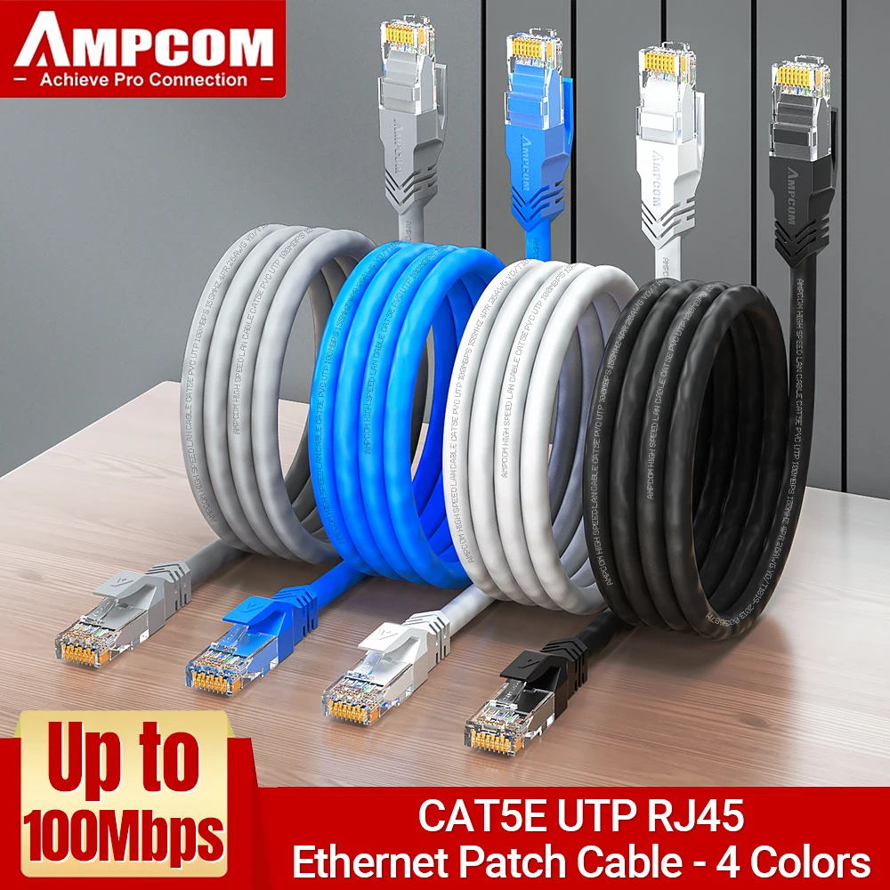 AMPCOM RJ45 Ethernet Cable, Cat5e Lan Cable UTP CAT 5e RJ 45 Network Cable Patch Cord for Desktop Computers Laptop Modem Router