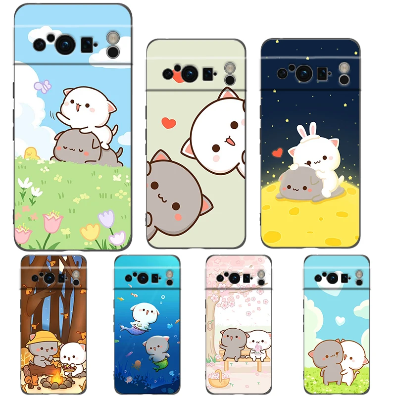 Peach And Goma Cat Handyhülle für Google Pixel 8 7 6 7A 6A Pro, stoßfestes Silikon, weich, 9 Pro XL 8 Pro 5G Shell Capas Bag
