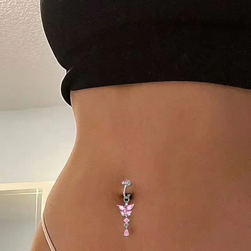 Clip on Belly Button Ring Butterfly Copper Zircon Fake Belly Piercing Umbilical Navel Body Jewelry