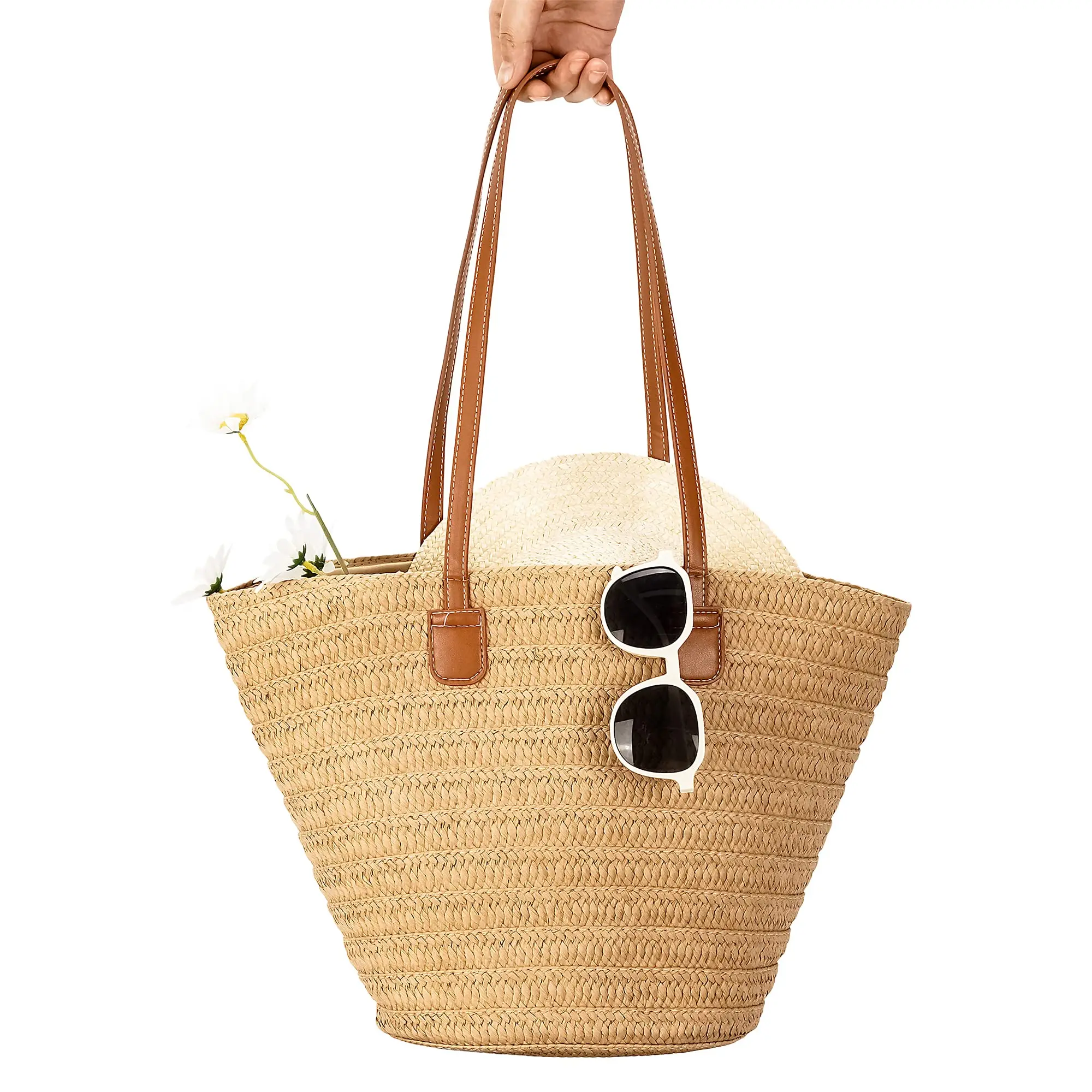 

Большие соломенные кошельки ручной работы для женщин, летние пляжные шикарные плетеные сумки-тоут через плечо