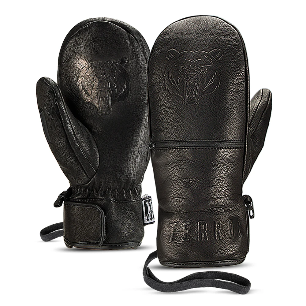 TERROR LEATHER MITTEN pure goat leather Ski gloves Mitten-3M Thermolite Warm -30&deg; cold resistance Five inner fingers Waterproof
