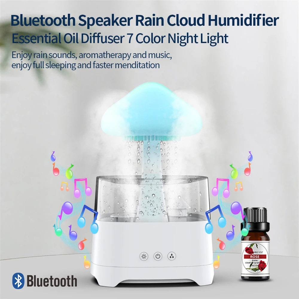 Humidificateur de nuage de pluie avec haut-parleur Bluetooth musical,  aromathérapie de pièce plus lente, brume fraîche, veilleuse colorée RVB,  nouveauté - AliExpress