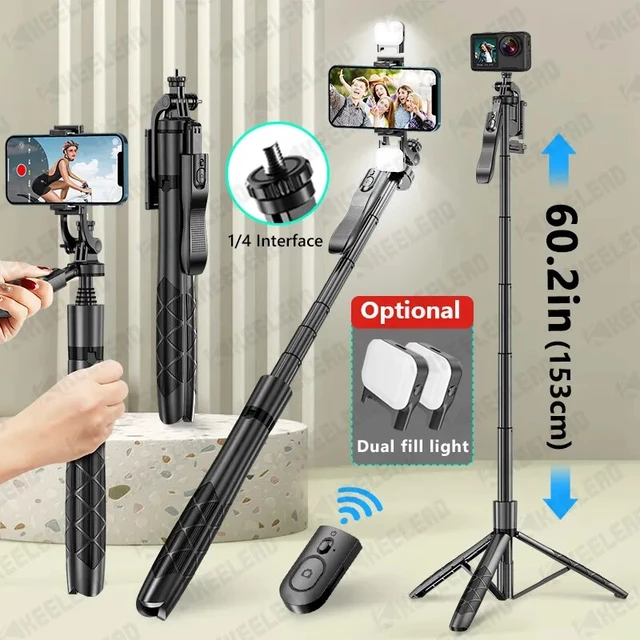 Inalámbrico Selfie Stick trípode L16 1530mm plegable para Gopro cámaras de  acción Smartphones iPhone 13 14 Pro Max Xiaomi - AliExpress