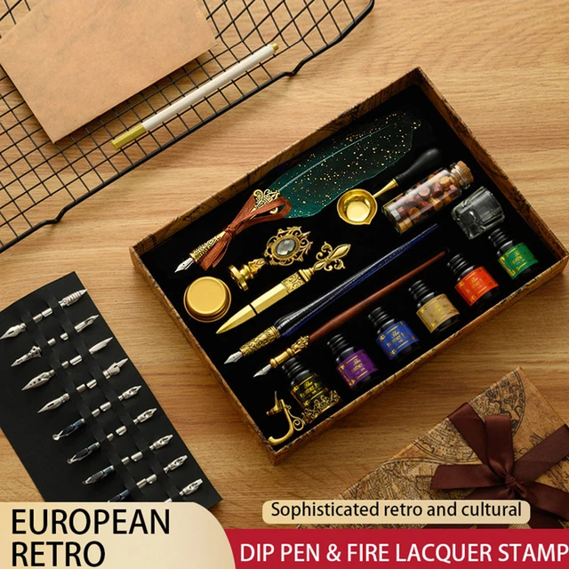 English Calligrap Feather Pen Set Vintage Advertising Gift ink Pen