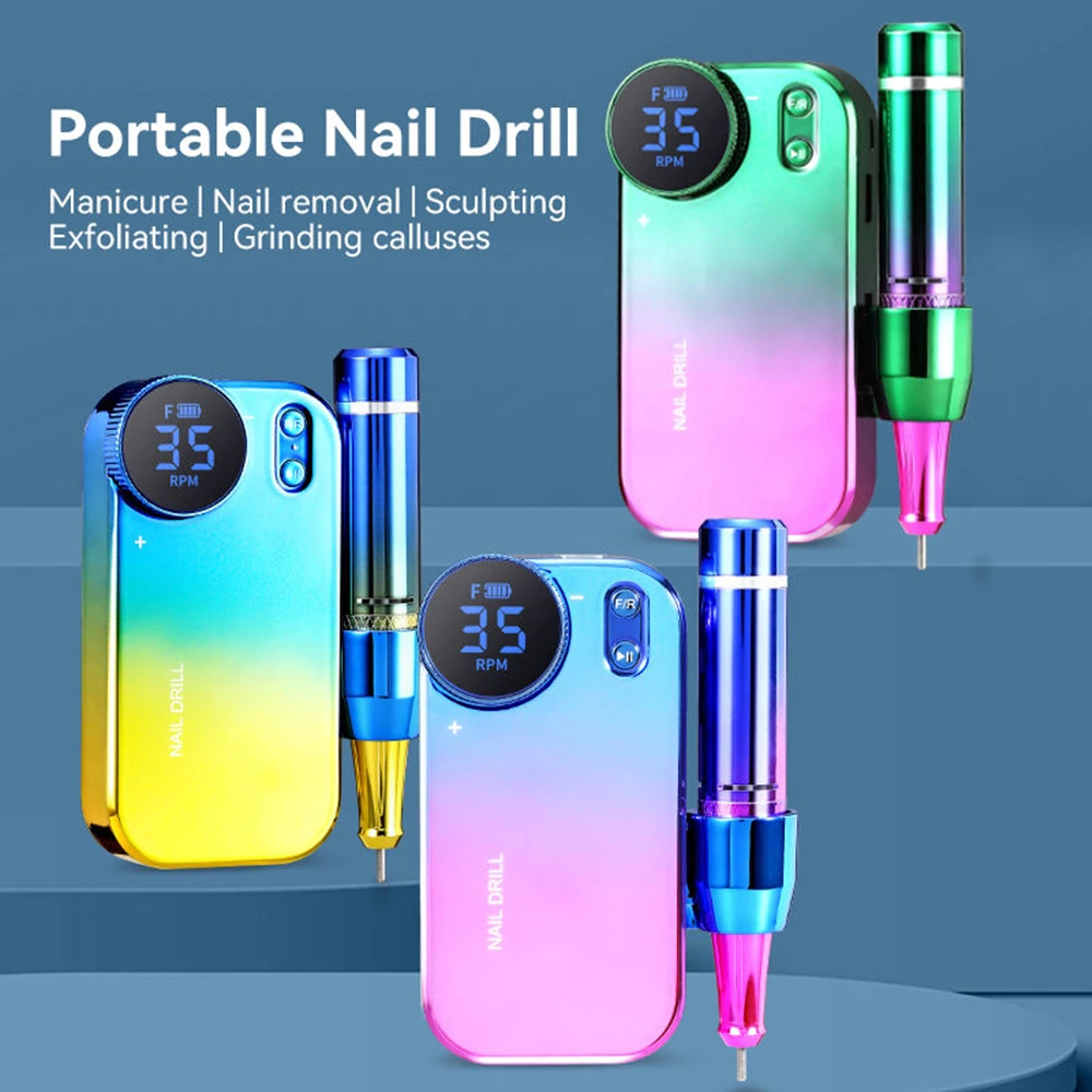 

35000RPM Blue Pink Electric Portable Nail File Kit Coreless Rechargeable Drills Manicure Pedicure Polishing Grinding Tool Set