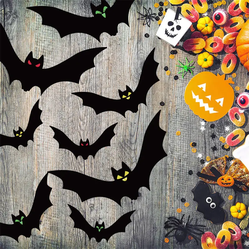 18pcs 3size Halloween Decoration Black Bat String Black Hanging Ornament Scary Horror Halloween Garland Decor