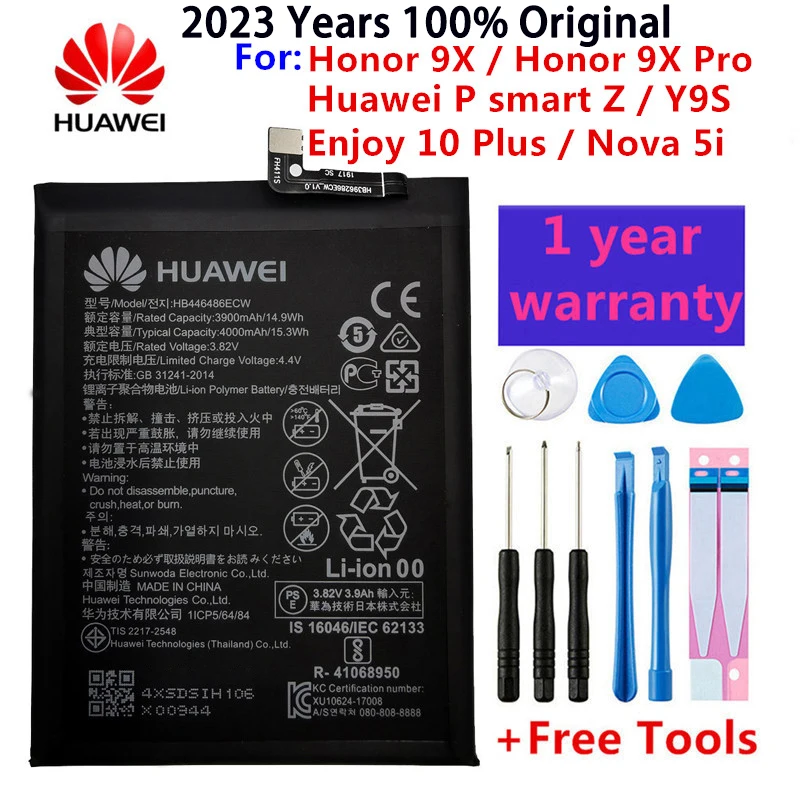 

100% Orginal Phone HB446486ECW 4000mAh Battery For Huawei P smart Z/honor 9X/honor 9X Pro/Nova5i/Enjoy 10 Plus Battery