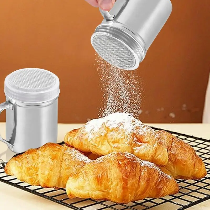 Stainless Steel Shaker Powdered Sugar Shaker Duster With Handle Metal Shakers Fine Mesh Pepper Shakers Salt And Pepper Shakers
