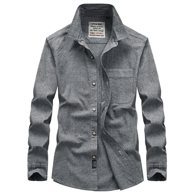 

2022 Spring Autumn Denim Men Shirts Long Sleeve 100% Cotton Camiseta Masculina Fashion Casual Shirts футболка оверсайз M-4XL