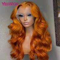 Perruque Lace Frontal Wig naturelle Body Wave au gingembre, cheveux naturels, couleur Orange, 13x4, 13x4, perruque Lace Frontal Wig transparente pour femmes 1