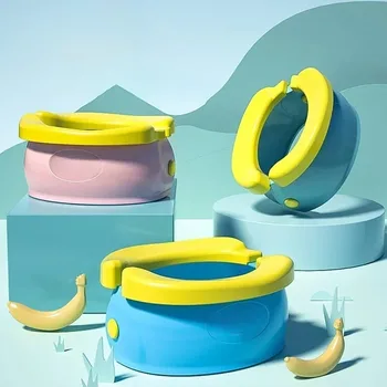 Portable Travel Baby Potty Foldable Children's Potty Training Seat Easy to Clean Complimentary Storage Bag and 20 Garbage Bags