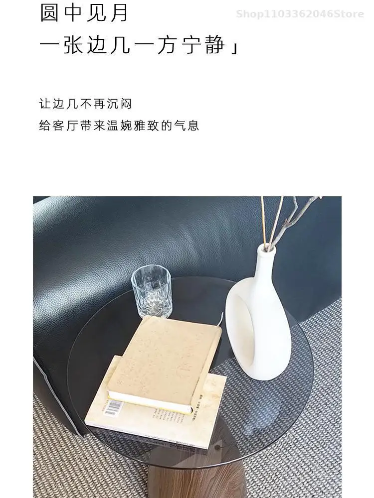 Light Luxury Style Sofa Side Table Modern Simple Living Room Household Small Tea Table Creative Glass Round Corner