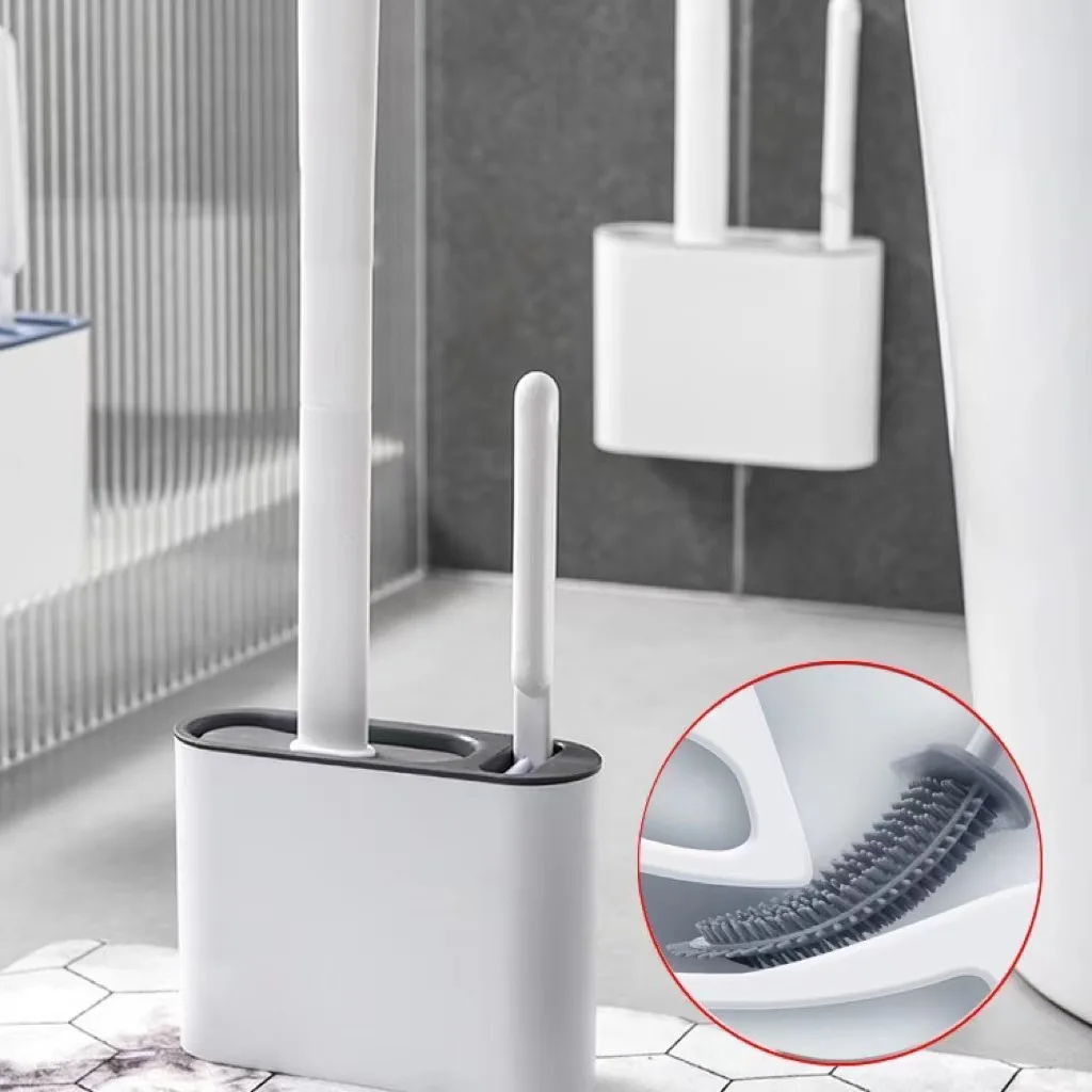 1 Piece Bathroom Wall-mounted Toilet Brush Punch-free Household Silicone Cleaning Tool Toilet No Dead Angle Cleaning Brush,toilet brush set