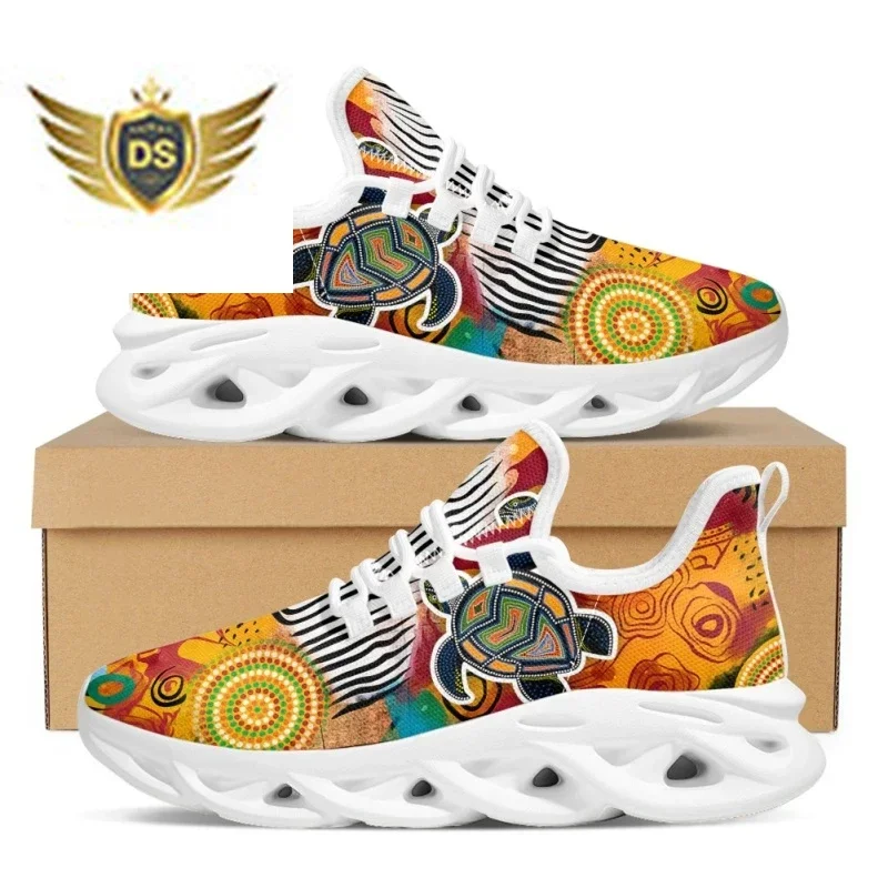 Australia Aboriginal Turtle Indigenous Art Design Platform Sneakers For Women Breathable Lace Up Mesh Swing Shoes