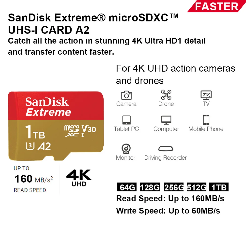 New Sandisk Micro Sd Memory Card A1 A2 Microsdhc Microsdxc Card C10 U3 4k  Hd Trans Flash Cards For Game Dji Camera Phone Tf Card - Memory Cards -  AliExpress
