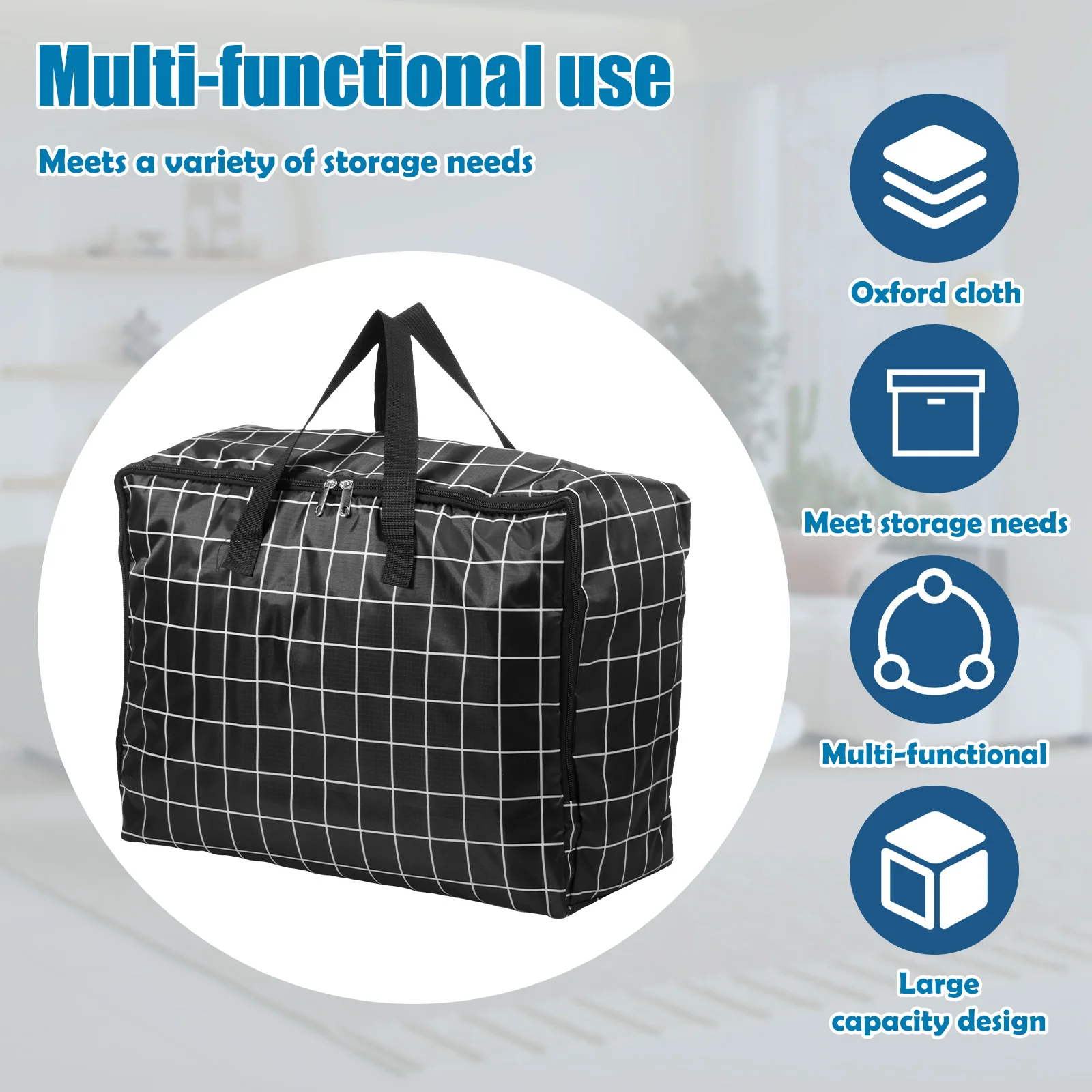 35L Duvet Storage Bag Oxford Cloth Waterproof Moving Storage Bag with Strong Handles and Zipper Large Capacity Clothes Organizer