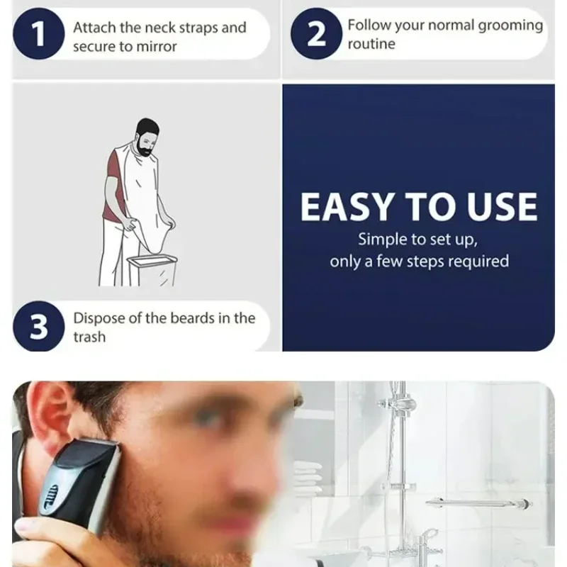 1/2PCS Male Shaving Aprons Creative Wall Mirror Suction Haircut Wrap Cape Home Salon Moustache Beard Shaving Apron Cleaning Bib 3