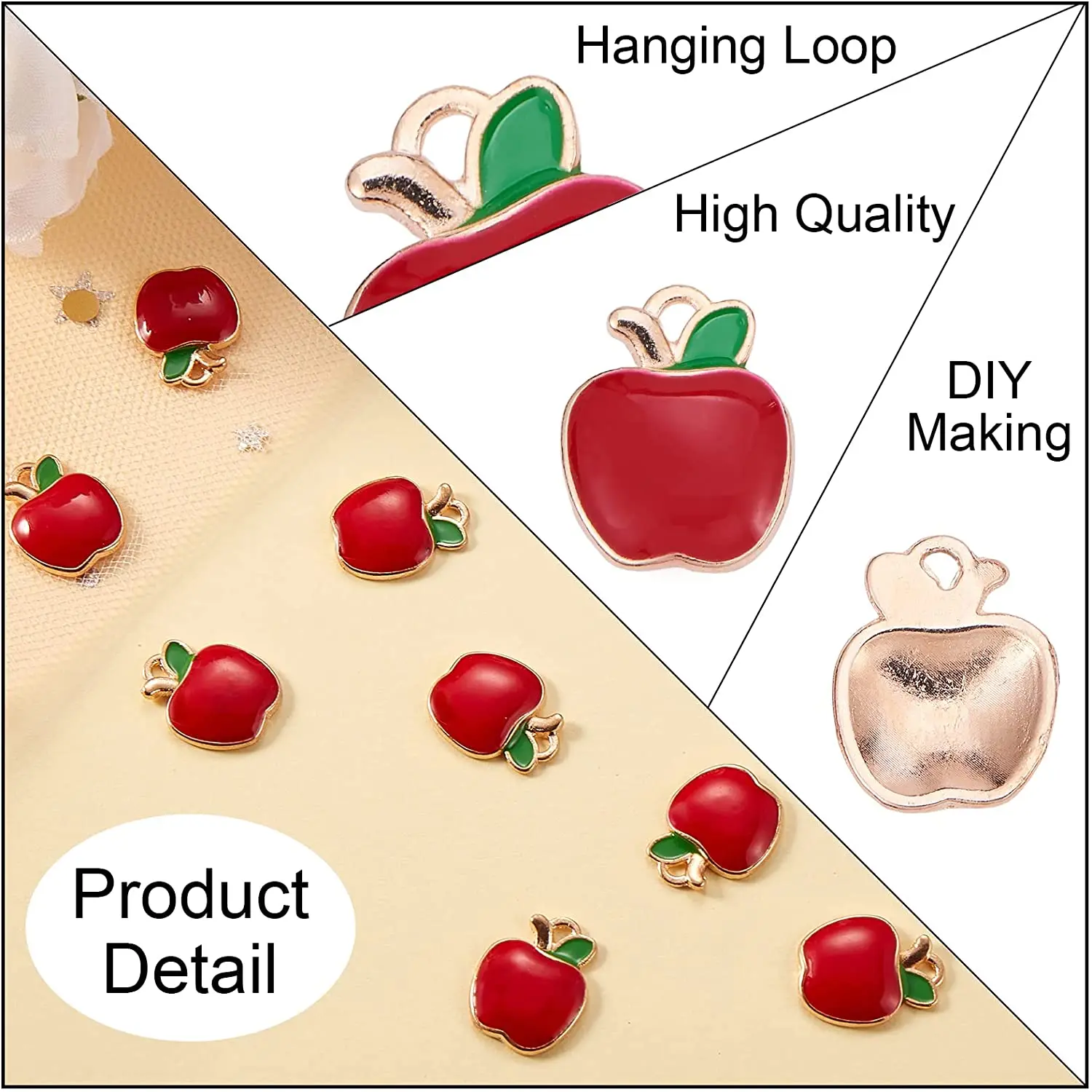 PandaHall 100pcs Enamel Red Apple Charms Gold Plated Apple Charms Mini Apple Fruit Dangle Charms for DIY Jewelry Craft Supplies